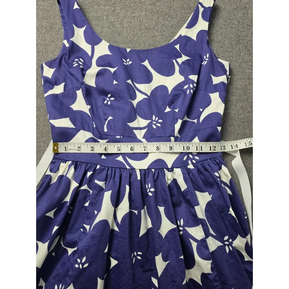 Boden Midi Fit & Flare Dress Womens 6R Blue White Purple Floral Lined Tie Waist